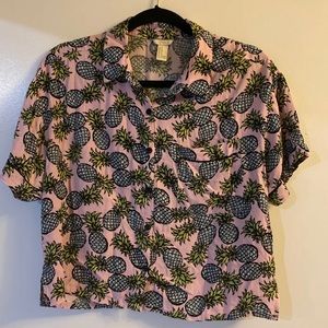 Pineapple button up crop top